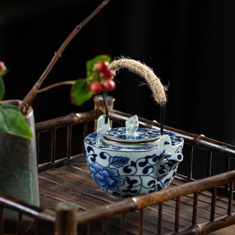 拾念青花瓷水提缠枝莲梁单壶陶瓷家用茶壶茶具泡茶壶大号94625壶