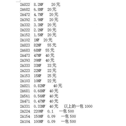 100V纶电容样品包2NFEA04J110110210100NF绦涤纶电容器