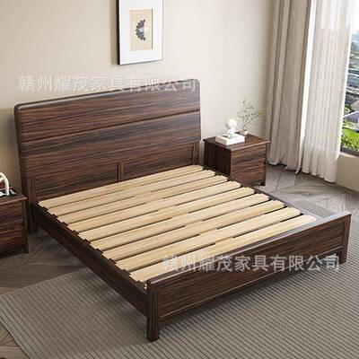 黑的胡新桃木DUG全实木床225年0款适合小房间1米5家用高箱储物收