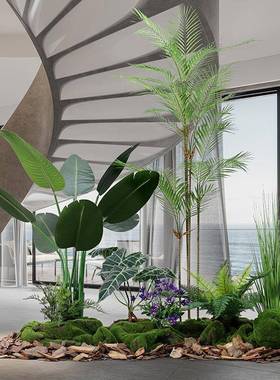 仿TB680564真植物内造景饰室楼梯下转角装落地树假绿植景观餐厅盆