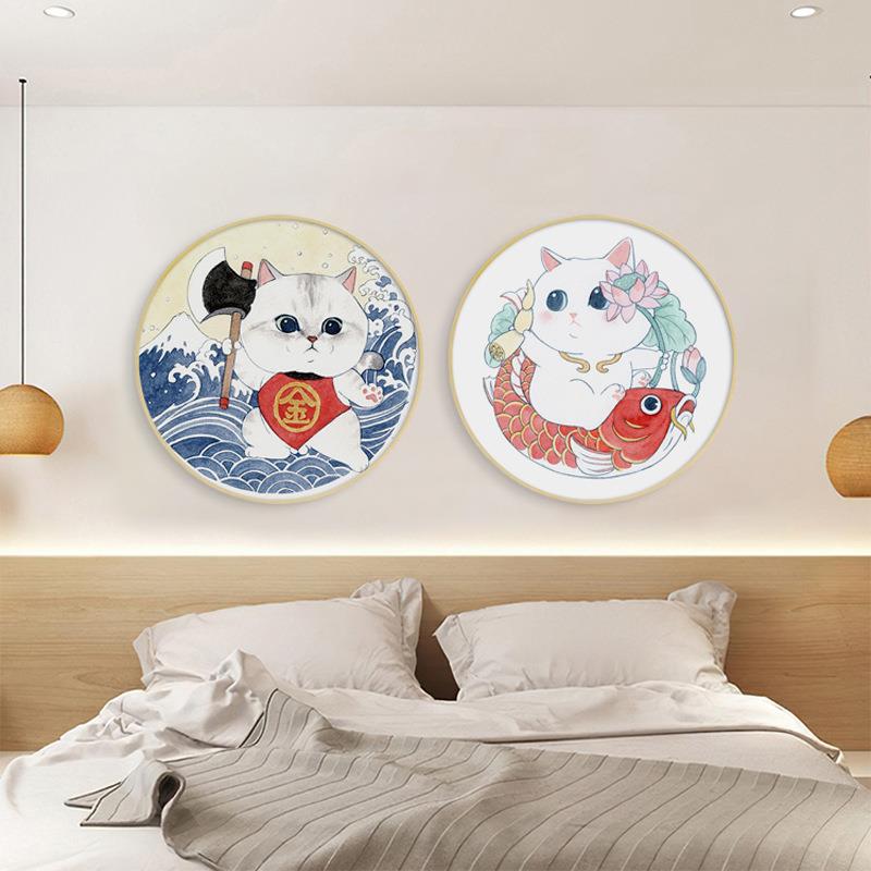 无品牌/福气喵日式和风猫咪餐厅装饰饭厅餐桌挂画画可爱卡壁通卧画室画