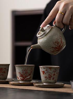 冰花釉花LHH22129壶围炉用号煮茶套装日式家复古泡茶壶兰手执壶小