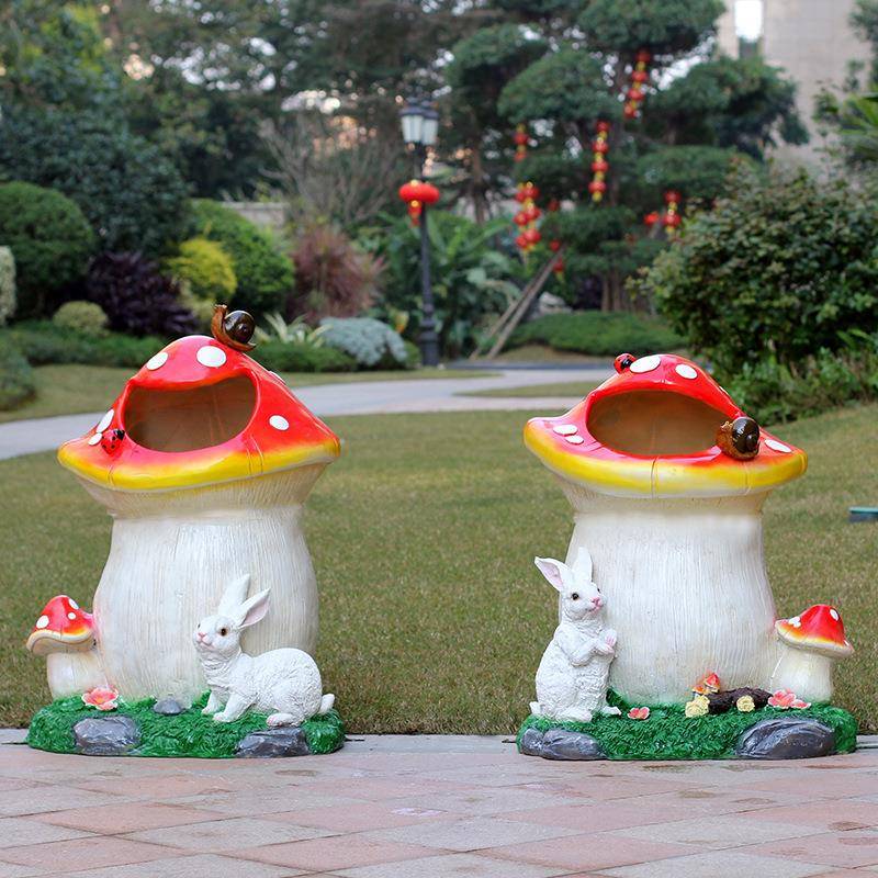 蘑观菇树分垃圾桩桶玻璃钢仿真雕塑类户外景EEU区幼儿园景装饰品