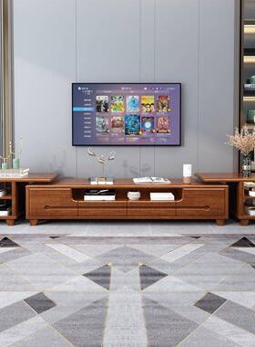 中式实木胡桃木视电柜现代能小户型HNU伸缩柜多功客组厅收纳柜合