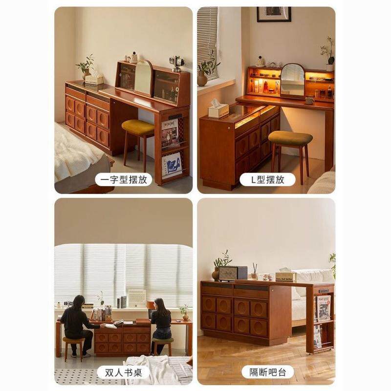 中古木/oth化妆桌斗柜一体小户复古床尾转柜卧梳室妆台化实妆角桌