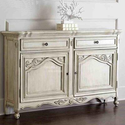 美式新古典雕21720花白电视柜欧式橡木复客厅视听色地柜古装饰柜