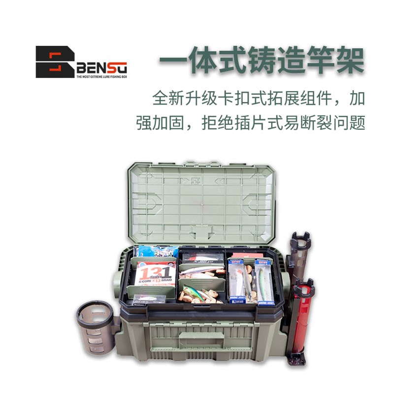 Bensu本塑路亚箱多功能带竿插配件立杆器矶海钓渔鱼箱可坐小钓箱