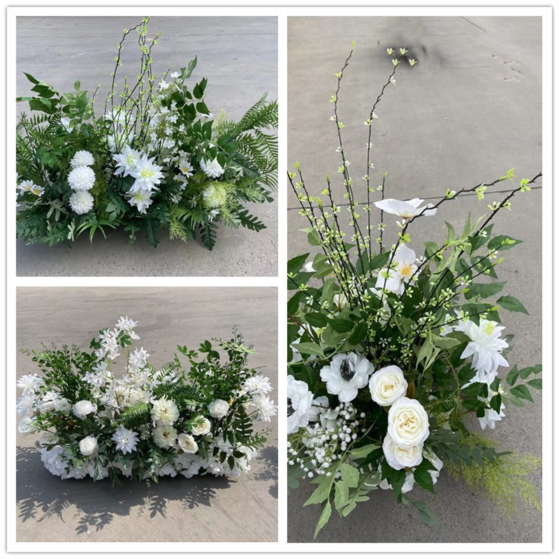 森系婚礼布置装饰地排花婚庆仿真花角花花排绢花路引白绿色挂点花