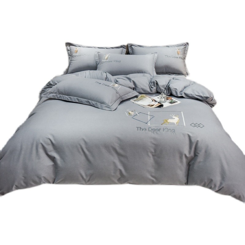 纯色全棉绣花磨毛四件28x28加大被罩229x230x0x220x2