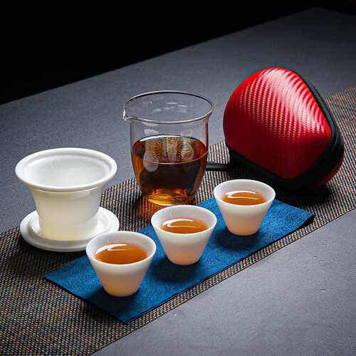 旅行快客杯高档羊脂玉瓷一壶三杯旅行茶具礼耐热玻璃茶海套装