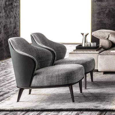 Leslie Armchair莱斯利扶手椅/简约休闲躺椅/现代皮布单人沙发椅