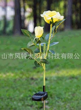 广东仿真花灯太阳能LED黄色玫瑰花灯 变色LED户外花园草坪庭院灯