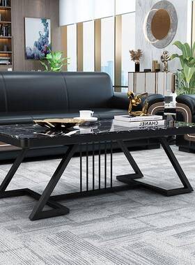 黑色钢化玻璃茶几简约现代长方形组合单层办公室茶柜茶桌小户型