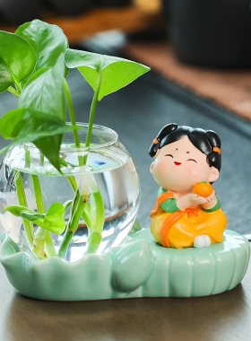 唐仕女家居装饰客厅小摆件绿萝水培花盆器皿花瓶插花创意植物花器