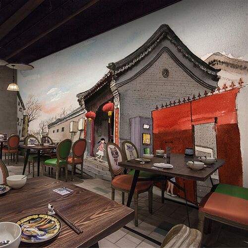 3d复古怀旧80年代童年游戏壁画马路边边墙纸饭店酒吧餐厅装饰墙布