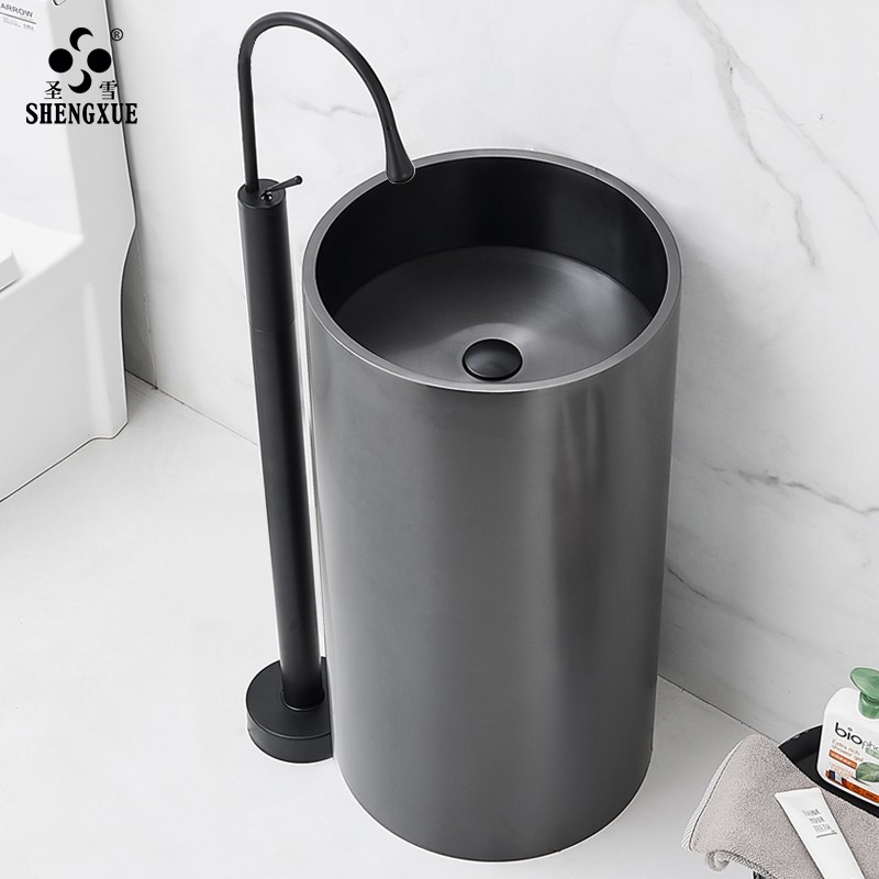 不锈钢立柱式洗手盆一体落地式洗脸面盆圆柱形洗手台洗漱台卫生间