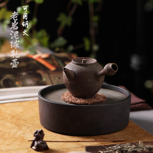 侧把陶壶粗陶原矿老岩泥柴烧色小煮茶壶可明火加热古朴手工泡茶壶