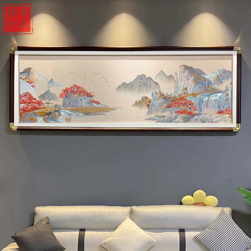 千里江山刺绣挂画山水精品苏绣织锦绣壁画满绣客厅沙发背景装饰画