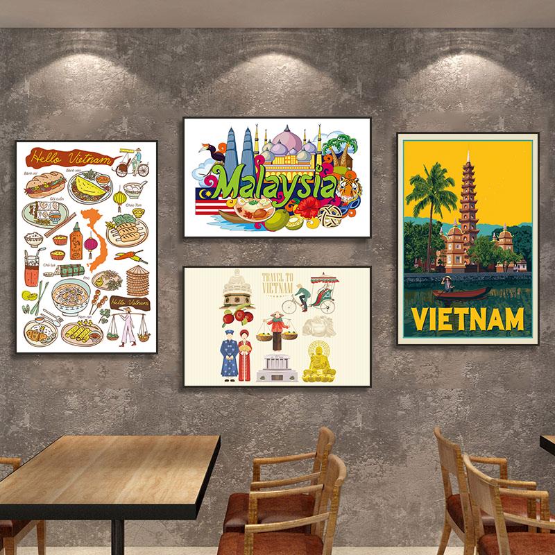 泰国东南亚风情装饰画泰式餐饮料理店墙面挂画马来西亚越南海报