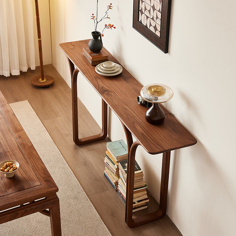 实木玄关1.2米北美黑胡桃木条案现代简约风门厅玄关桌2米设计款