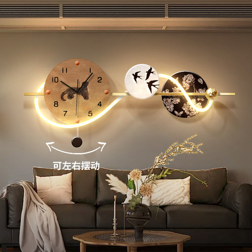 金钱豹法式客厅装饰画中古风沙发背景墙壁灯画复古餐厅带钟表挂画