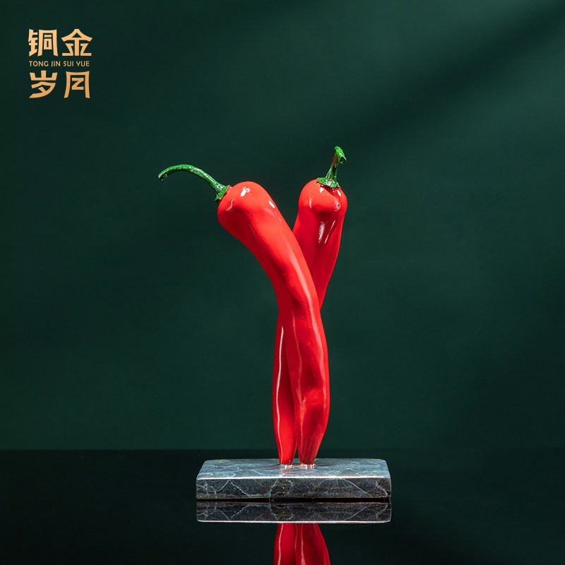 全黄铜辣椒摆件铜器吉祥手工艺品桌面酒柜博古架中式装饰品摆设