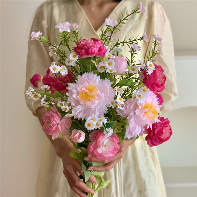 田园风仿真花小雏菊野花露莲花束花瓶摆件客厅插花结婚手捧花装饰