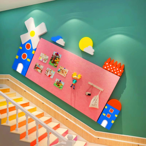 托管班教室走廊楼梯墙面装饰毛毡作品展示板创意环创主题文化墙贴