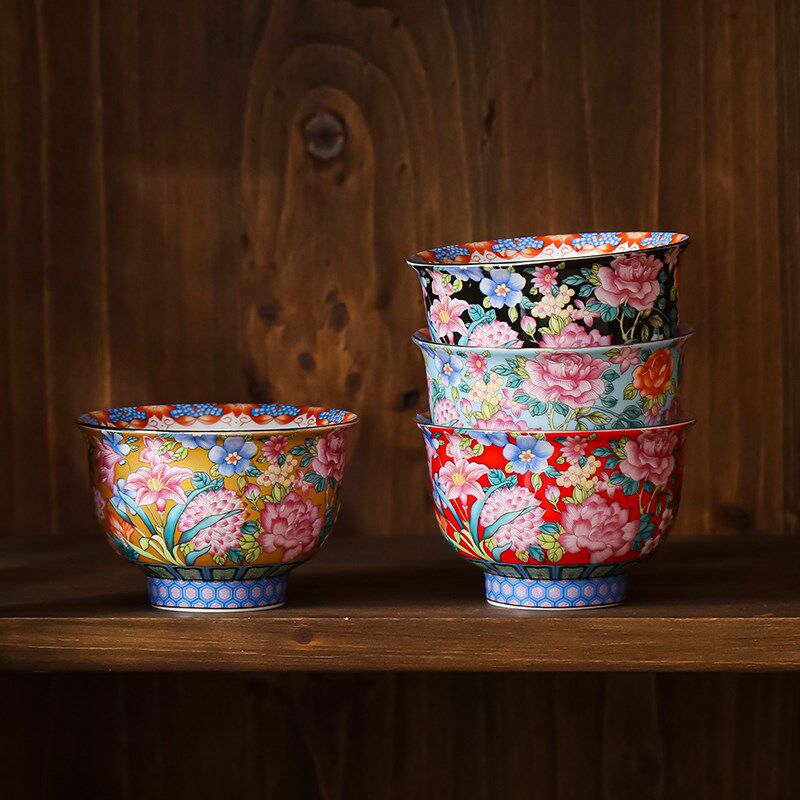 茶杯主人杯单杯陶瓷万花内龙鱼青花瓷粉彩珐琅彩茶具功夫茶杯茶碗