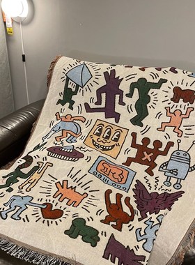涂鸦大师Keith haring凯斯哈林沙发毯装饰拼图波普艺术装修毯