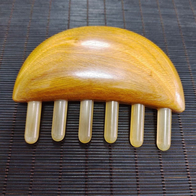 天然加厚绿檀木拼羊角梳头部按摩经络梳羊角梳子牛角梳养生梳子r