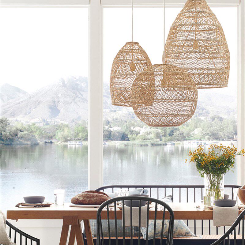 藤编吊灯罩农家乐火锅店创意复古田园风斗笠竹编灯罩土菜馆藤艺灯