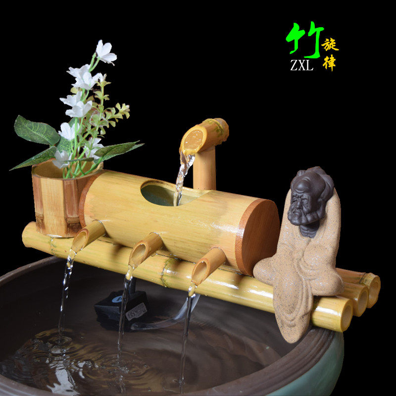 陶瓷鱼缸流水竹子循环水摆件竹筒流水器石槽过滤器办公室流水招财