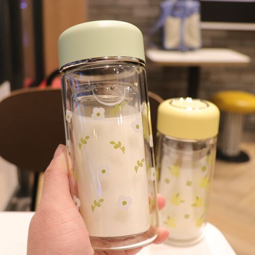 可爱双层玻璃水杯女防烫隔热泡茶杯子学生男时尚韩版迷你小巧便携