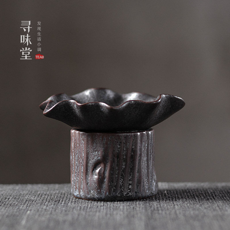 银斑黑陶 茶漏复古粗陶茶滤过滤网家用陶瓷功夫茶具茶渣过滤器