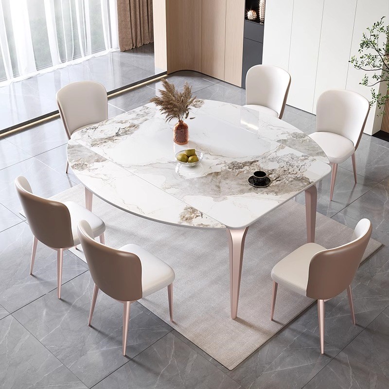 极简岩板餐桌椅组合现代简约方桌秒变圆桌小户型家用伸缩客厅桌子