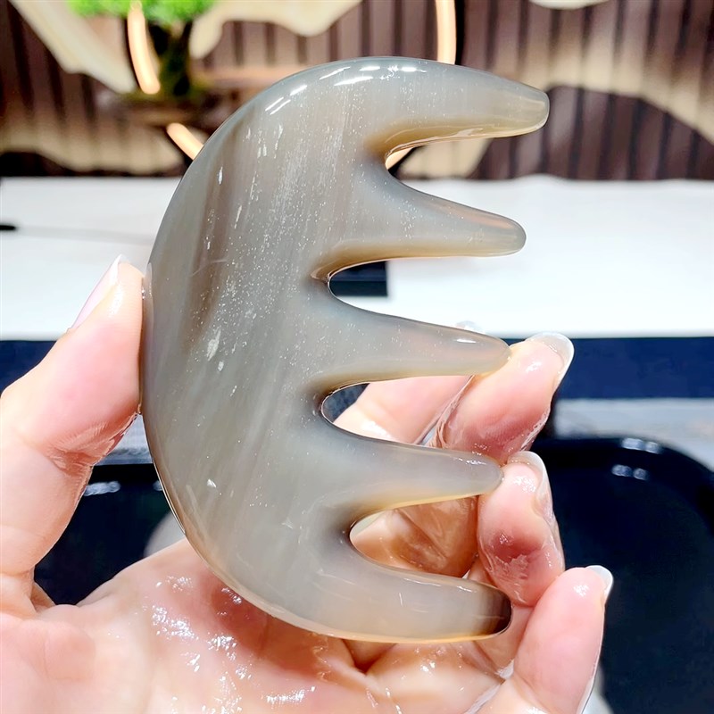 白水牛角梳五爪头部经络梳天然五齿梳按摩梳脸梳头皮刮痧梳头疗梳