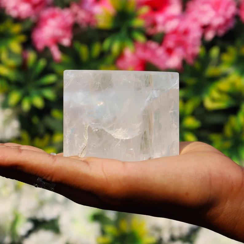 天然白水晶方块 白水晶原石碎石摆件半宝石水晶鱼缸装饰摆件