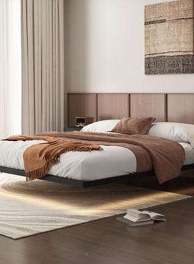 黑色极简齐边悬浮床榫无床头实木床卯实型木床全主卧室小VSL户双