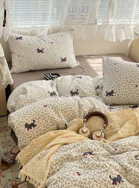 2025新件款超柔云感棉印花双层纱四套通学生宿舍卡床KTY品单人三