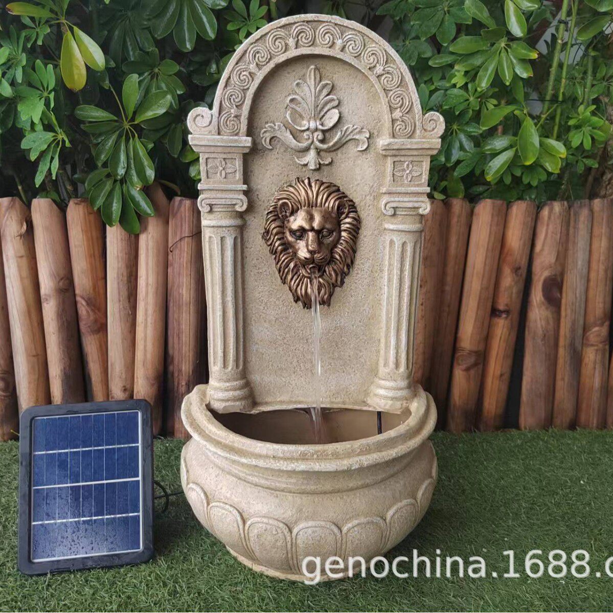太阳能款狮子挂壁隐藏式室内别墅送礼园艺景观园林艺景流水喷泉-3