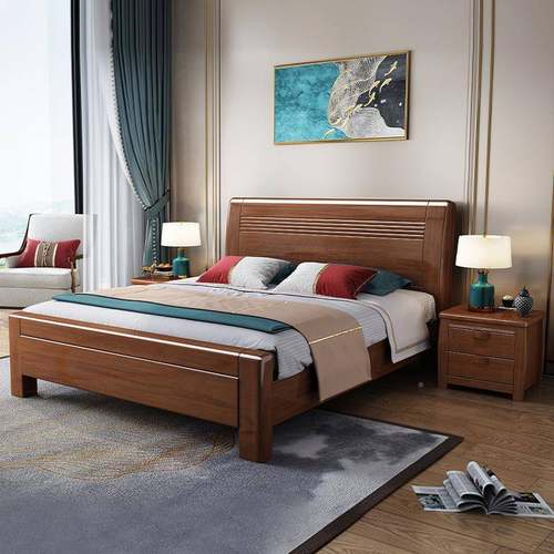 新中具式实木床18米大床1.M双人床经济型简约.现5ADF代家主卧室储