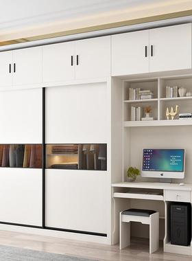 木轻奢衣柜卧室推拉实带电脑书桌门组合家ZG-70177现代简约用一体