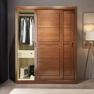 全实木衣柜现代简约两门推拉滑移门卧室家用收纳柜 双门白色衣橱