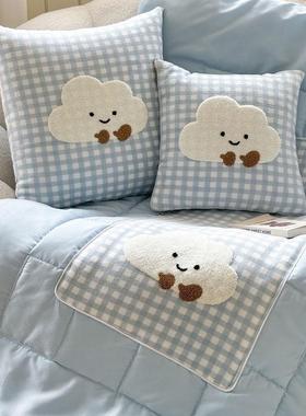 卡通可爱毛巾抱枕被绣子合一办公车室午LZI睡毯子载便二携抱枕被