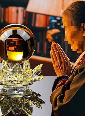 莲花座宝转莲灯水晶球摆件家居摆装饰品可动客厅NML电视柜玄关酒