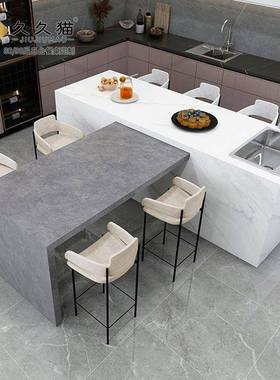 倒T型岩板岛台餐桌LKW一体旋伸可缩中转导台餐厅餐边柜水槽厨房台