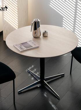 I2摩卡餐/洞石岩桌板烫SF-ZZ-05圆桌/小户型中古防划防防渗色意式