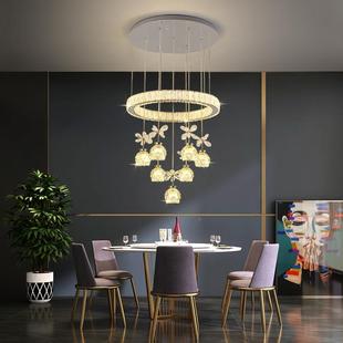餐厅吊灯现代简晶约家用三头桌饭灯餐创意个性 XRS厅轻奢圆圈水客
