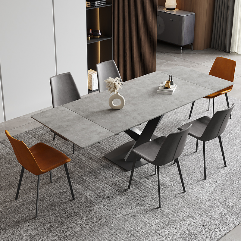 意式可伸缩岩板餐桌椅组合极简家用现代简约小户型吃饭桌子长方形